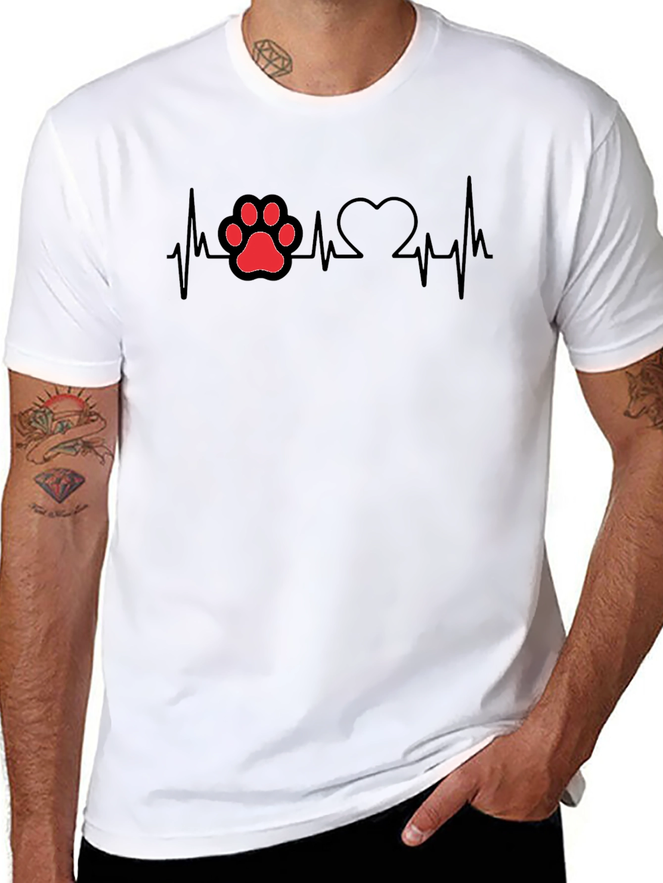 Dog Paw Heartbeat T-Shirt - Black Cotton Tee