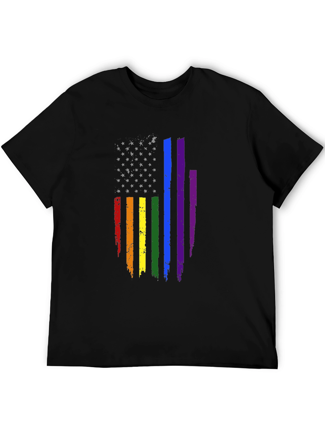 Pride Flag Distressed Tee - Black