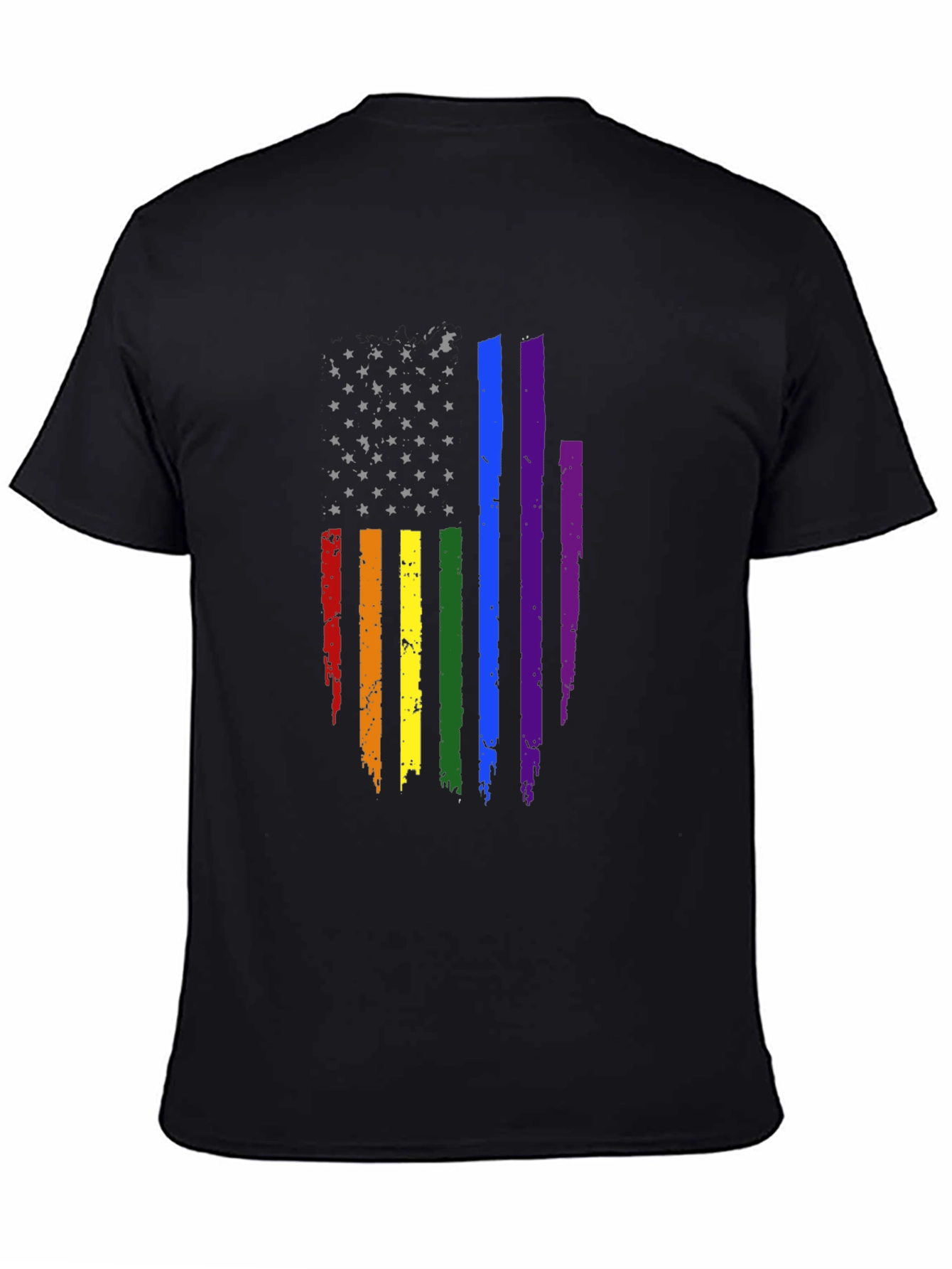 Pride Flag Distressed Tee - Black