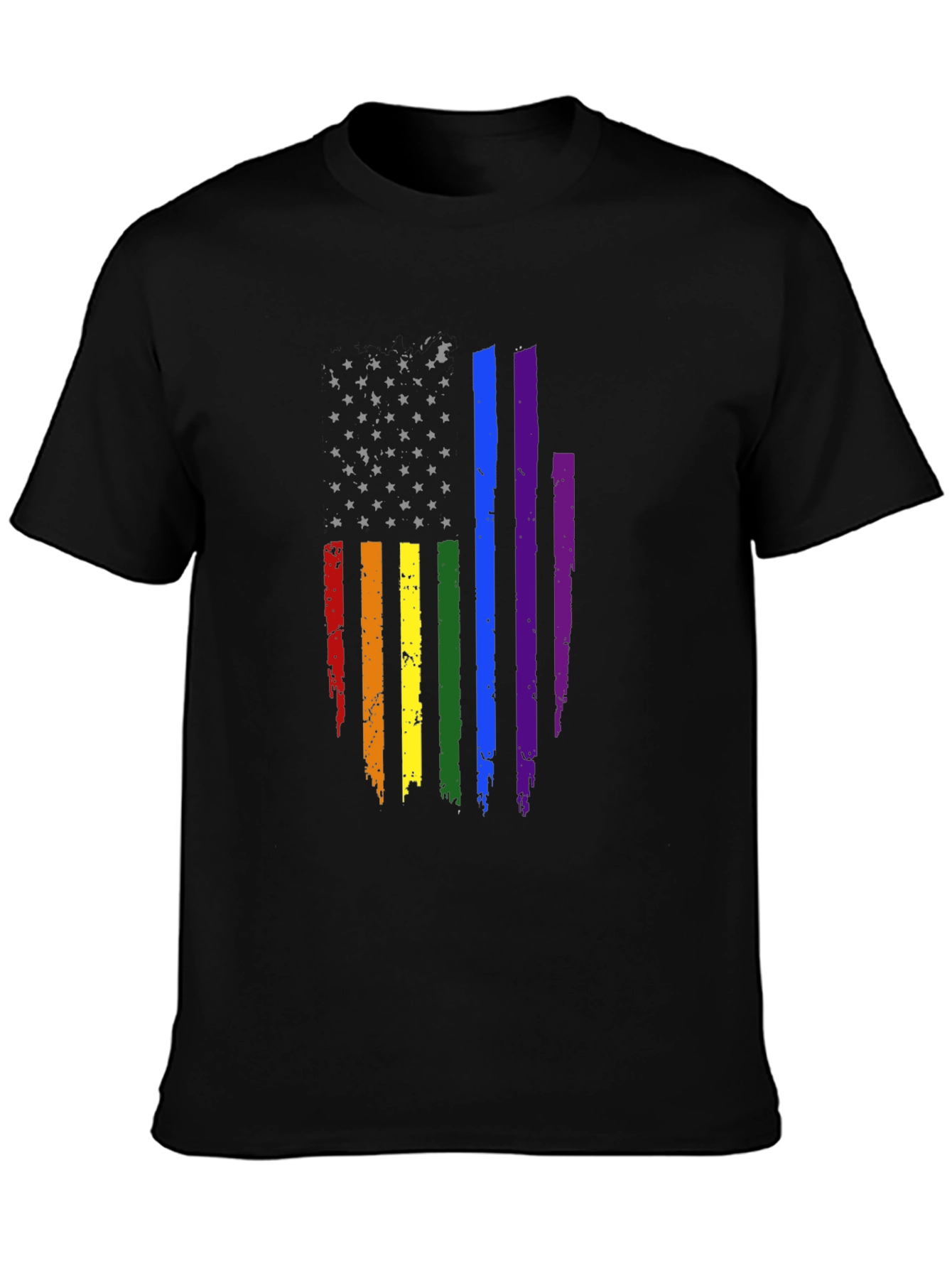 Pride Flag Distressed Tee - Black