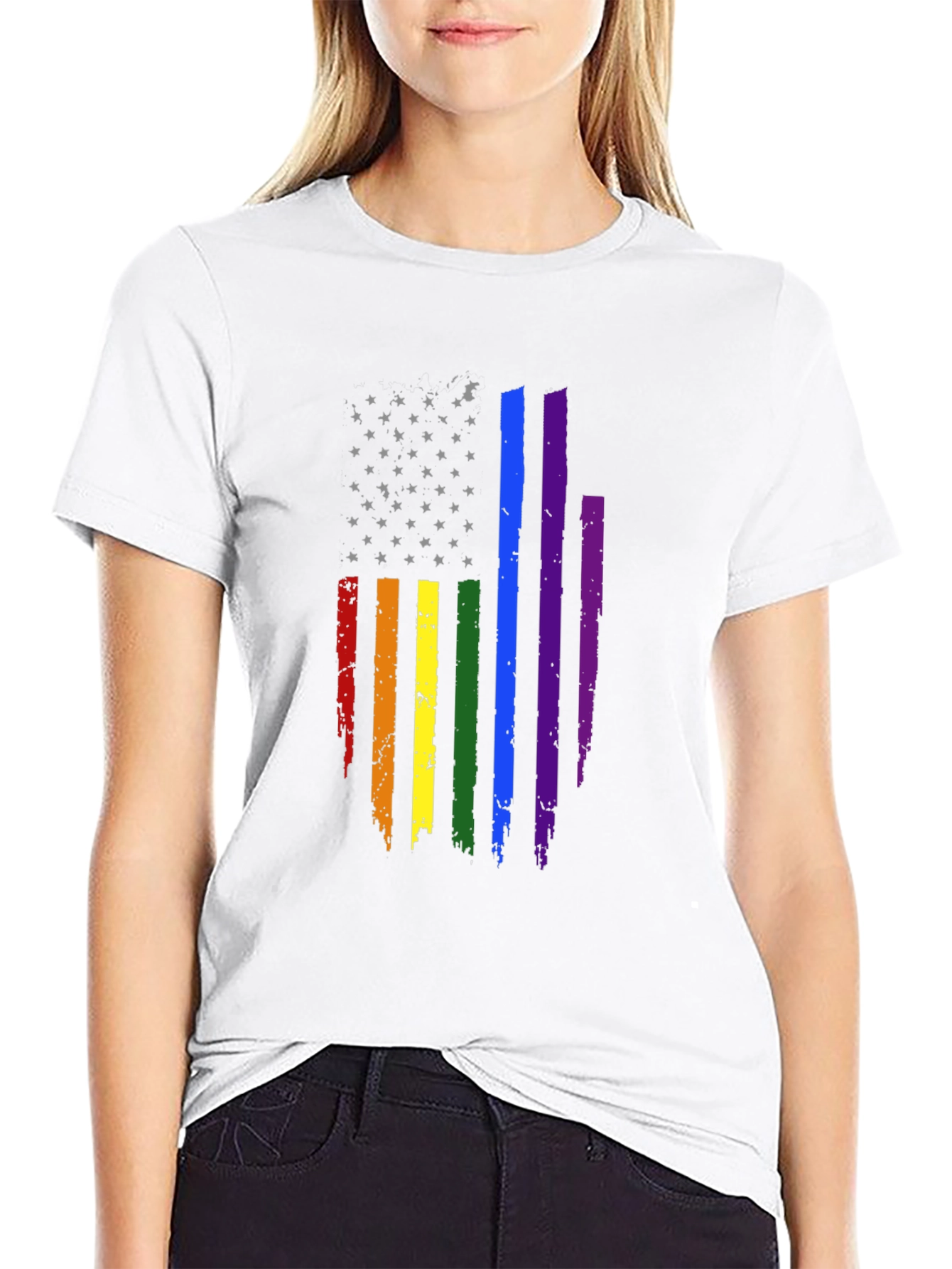 Pride Flag Distressed Tee - Black