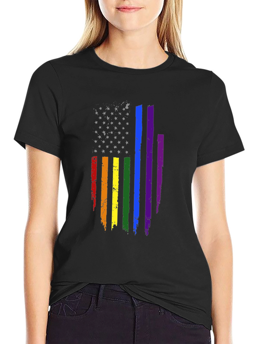 Pride Flag Distressed Tee - Black