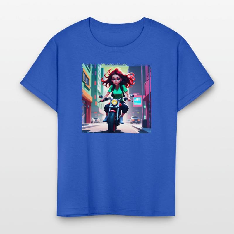 AI Girl on Streetbike in City - Trendy Girl Shirts