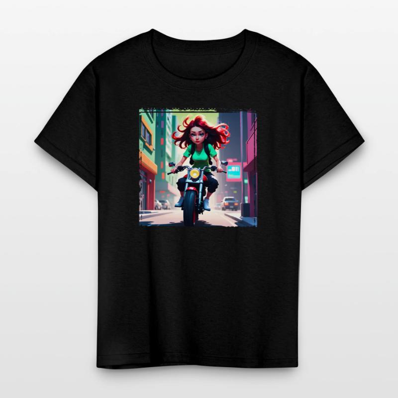 AI Girl on Streetbike in City - Trendy Girl Shirts