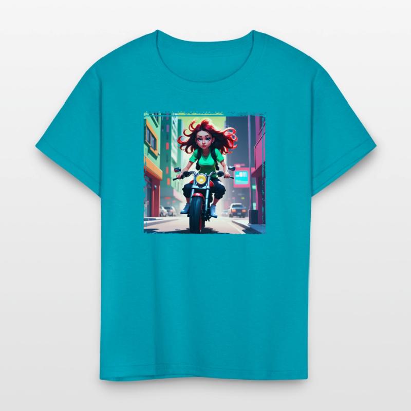 AI Girl on Streetbike in City - Trendy Girl Shirts