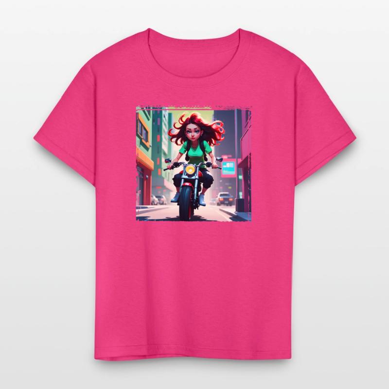 AI Girl on Streetbike in City - Trendy Girl Shirts