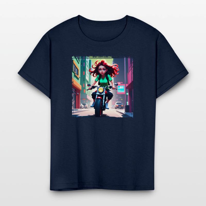 AI Girl on Streetbike in City - Trendy Girl Shirts