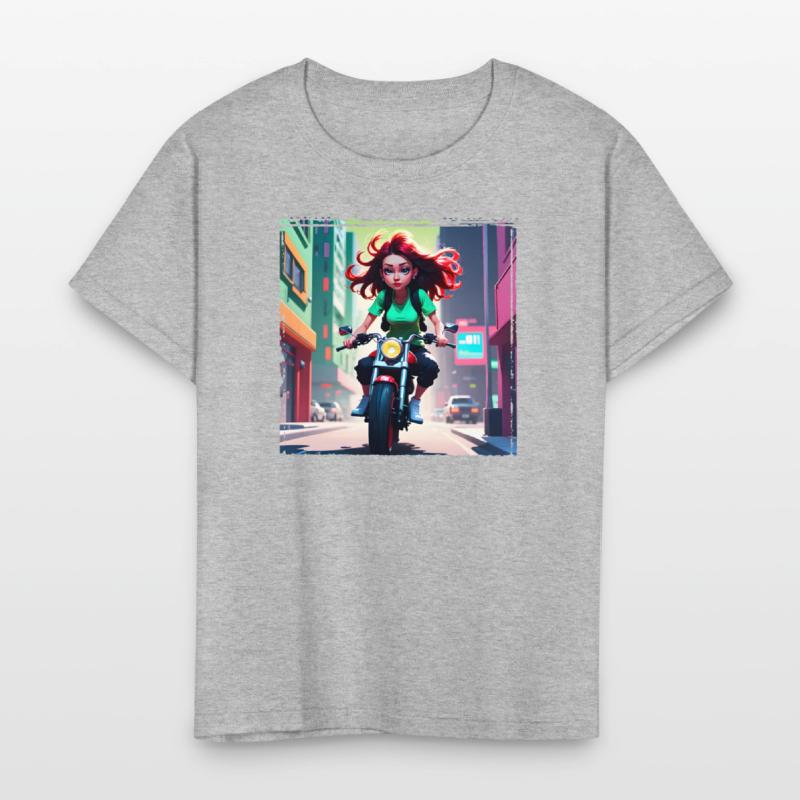 AI Girl on Streetbike in City - Trendy Girl Shirts