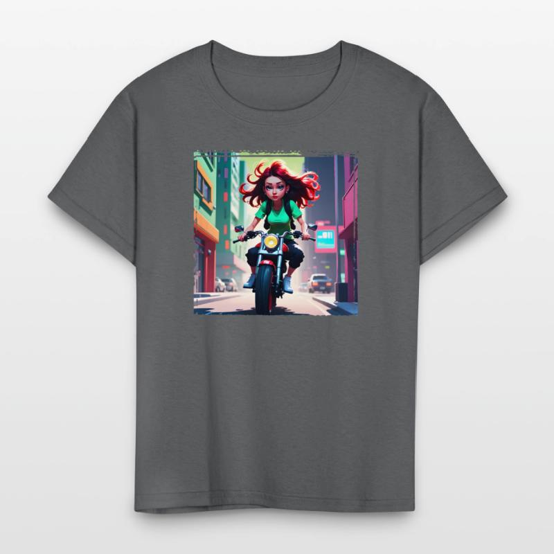 AI Girl on Streetbike in City - Trendy Girl Shirts