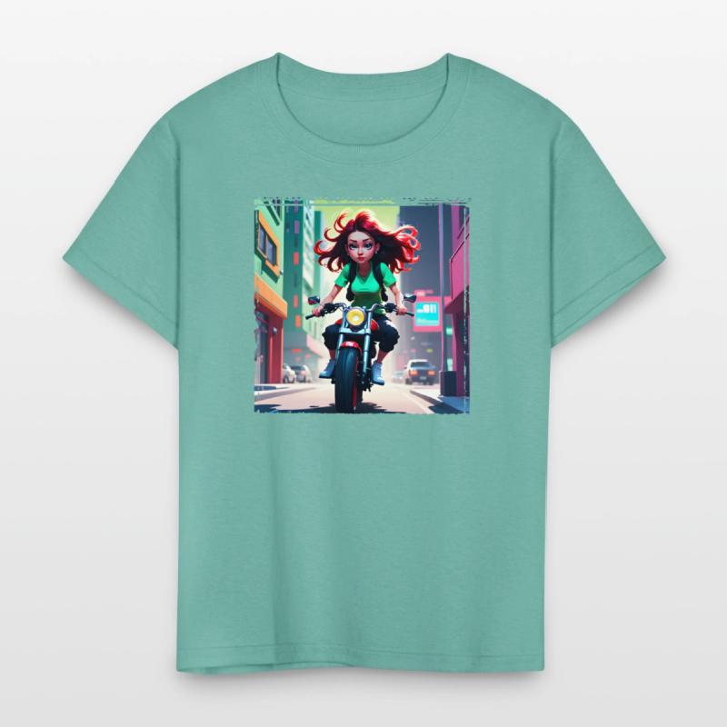 AI Girl on Streetbike in City - Trendy Girl Shirts