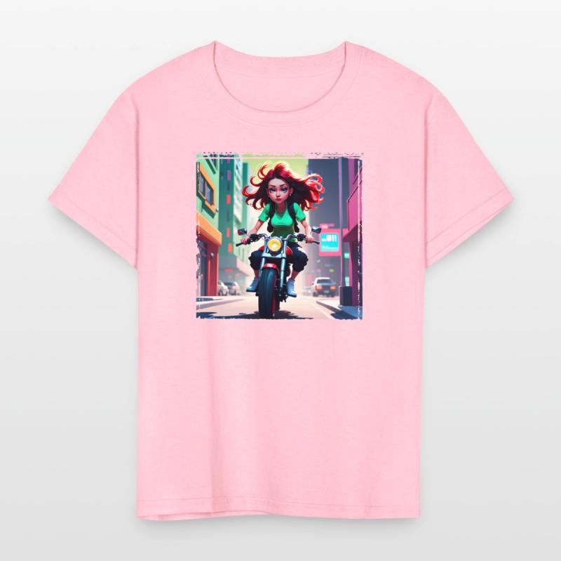 AI Girl on Streetbike in City - Trendy Girl Shirts