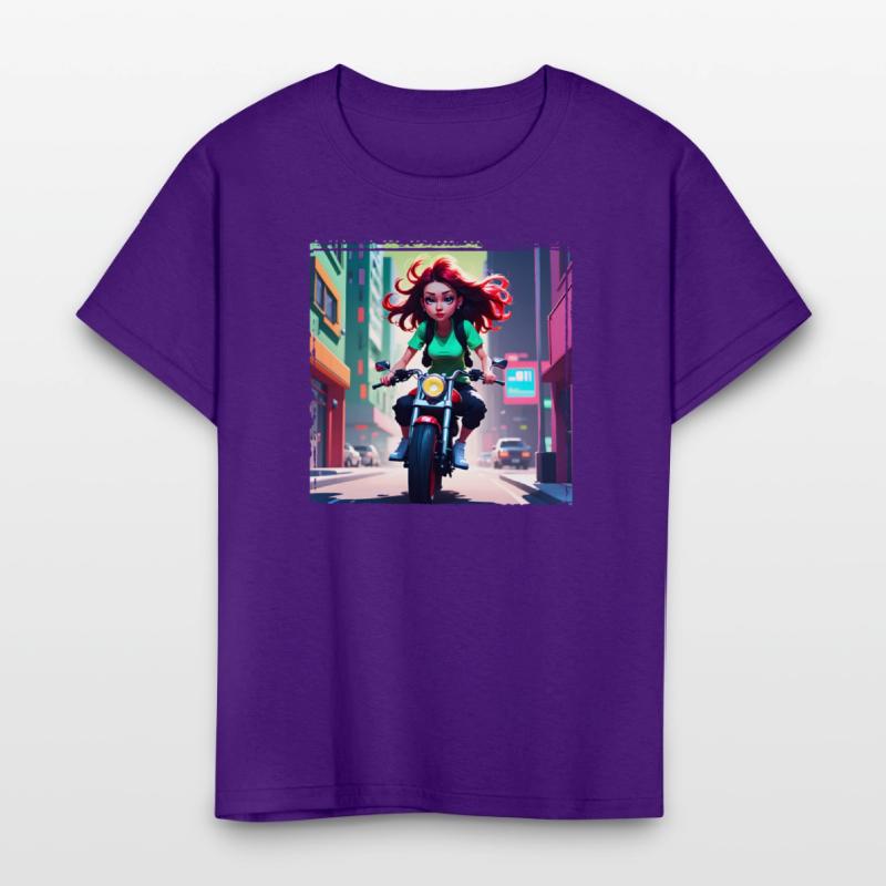 AI Girl on Streetbike in City - Trendy Girl Shirts