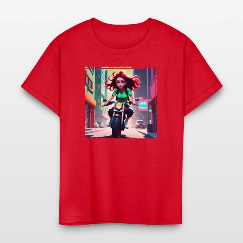 AI Girl on Streetbike in City - Trendy Girl Shirts