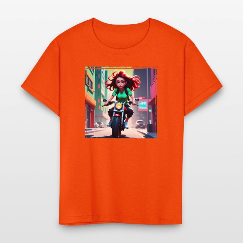 AI Girl on Streetbike in City - Trendy Girl Shirts