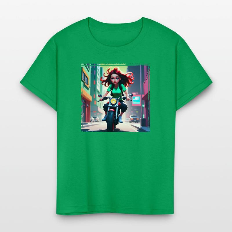 AI Girl on Streetbike in City - Trendy Girl Shirts