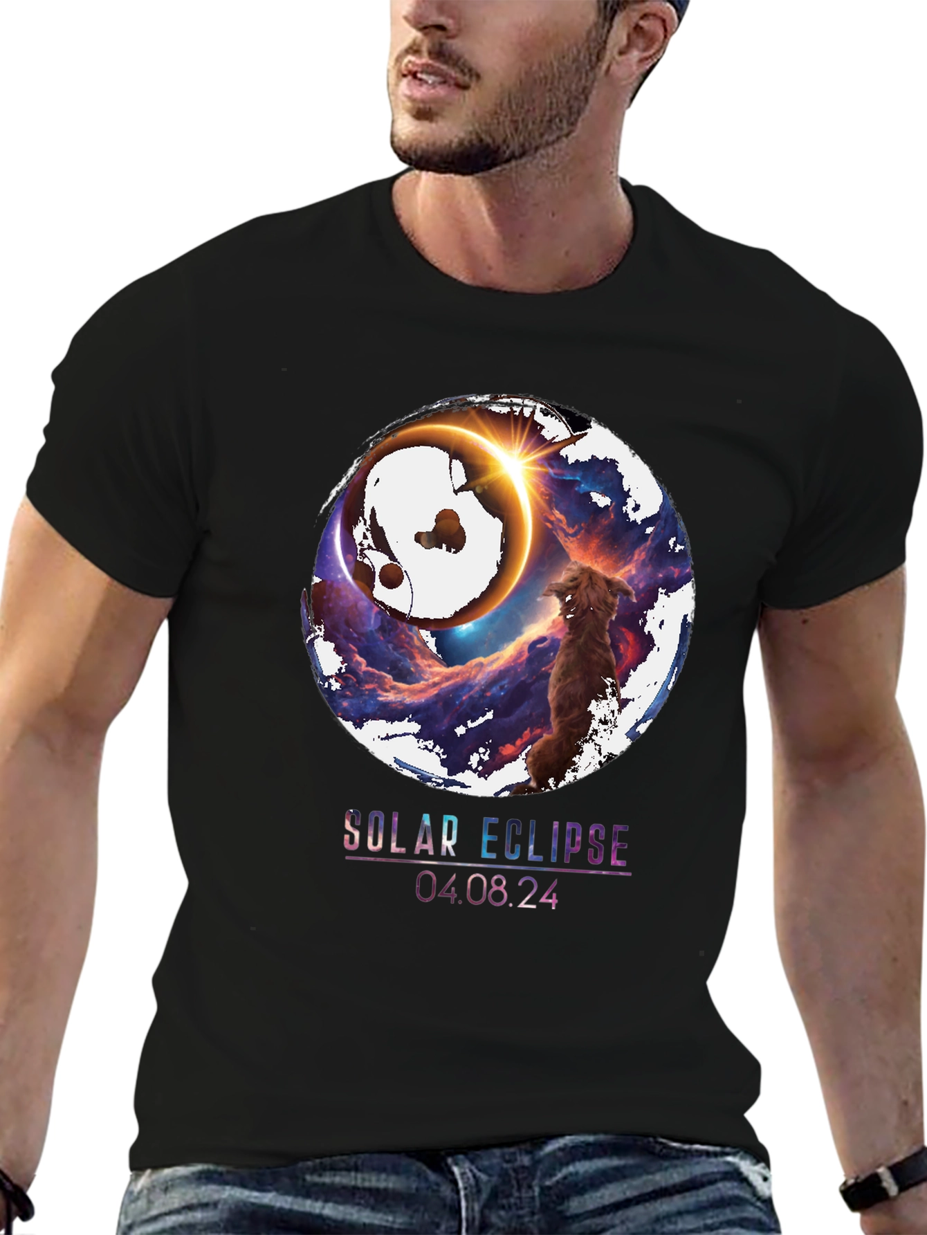 Solar Eclipse Dog Graphic Tee - April 8 2024
