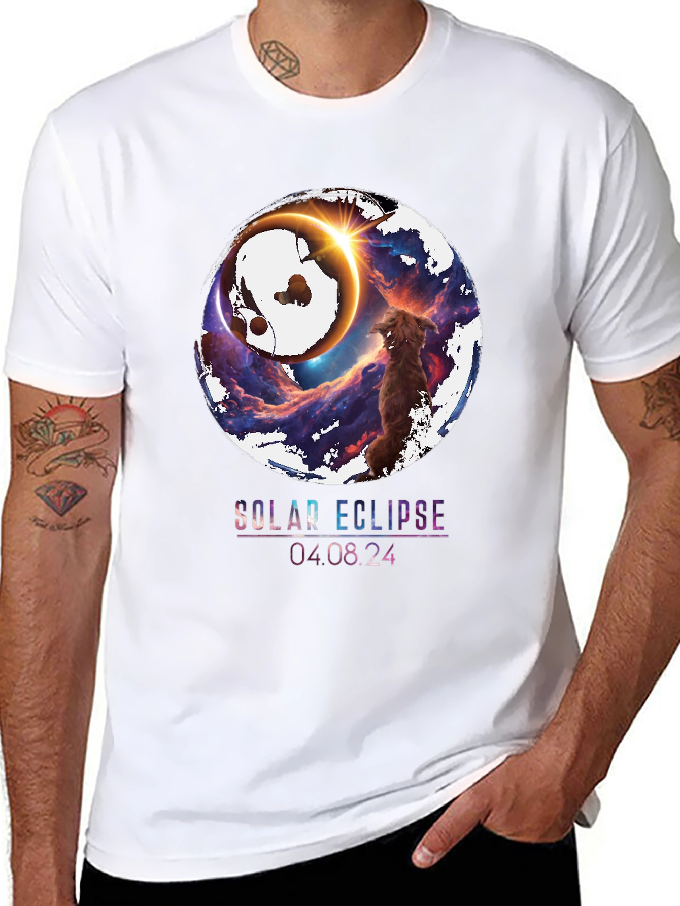 Solar Eclipse Dog Graphic Tee - April 8 2024