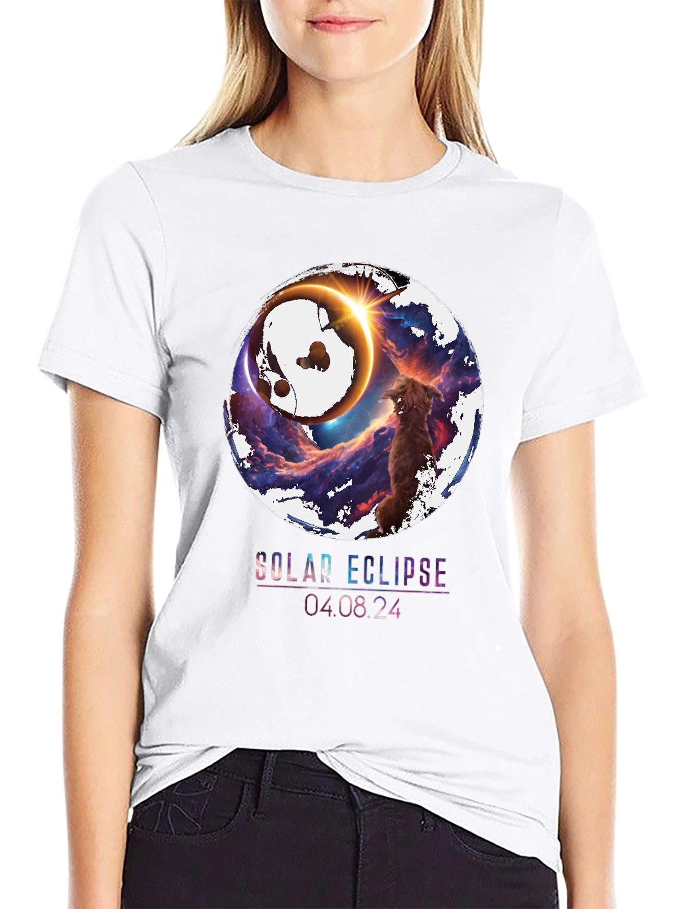 Solar Eclipse Dog Graphic Tee - April 8 2024