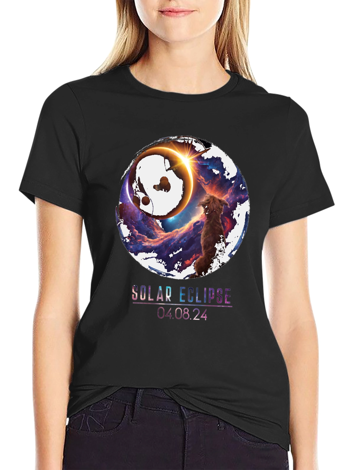 Solar Eclipse Dog Graphic Tee - April 8 2024