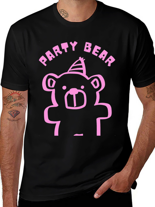 Party Bear Graphic Tee - Fun & Festive Black T-Shirt