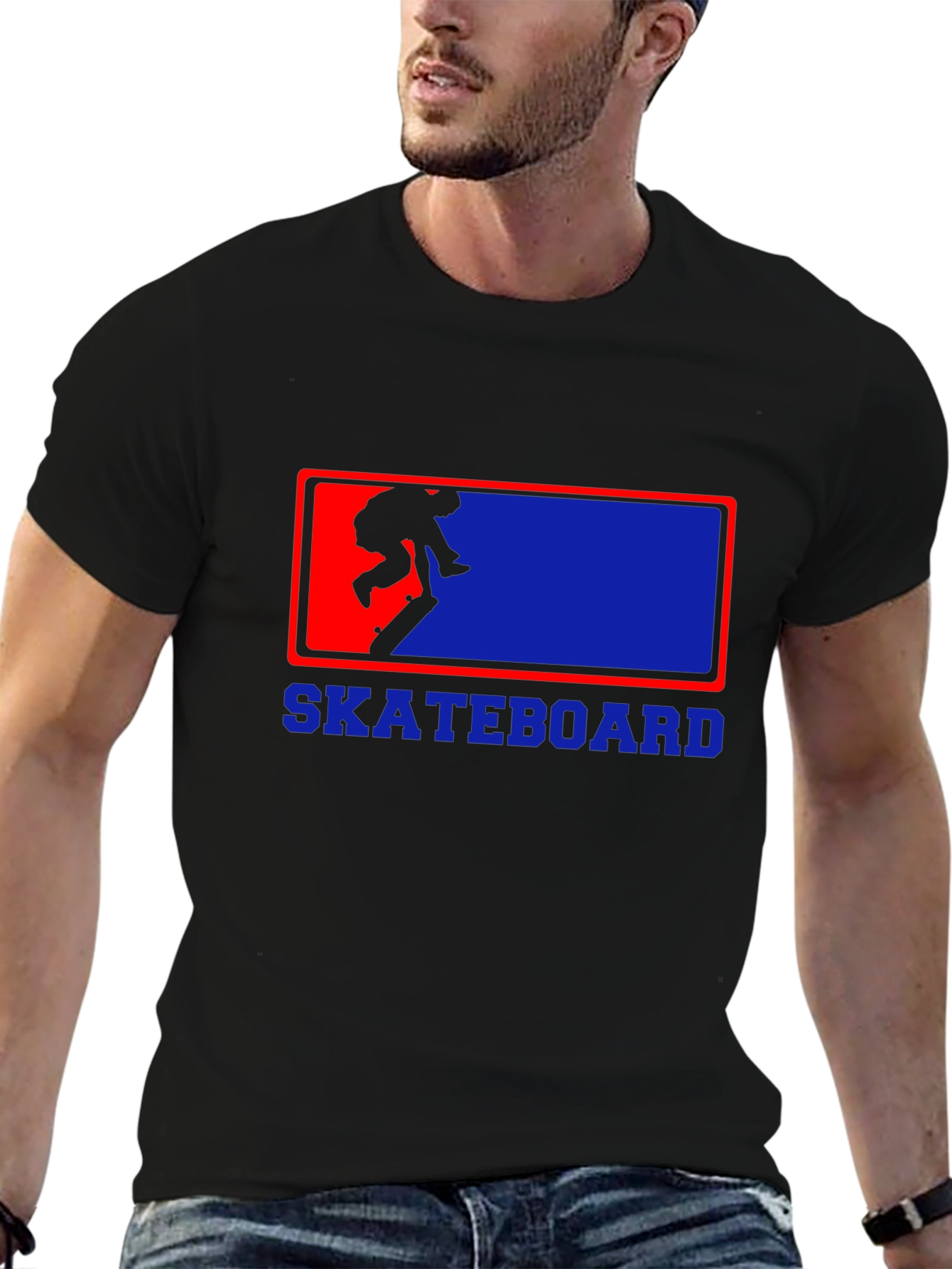Skateboard Graphic Tee - Black Cotton Blend T-Shirt