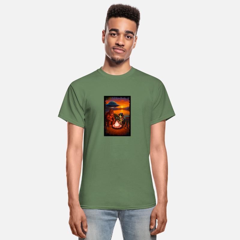 Bigfoot and Alien Roasting Marshmallows Over