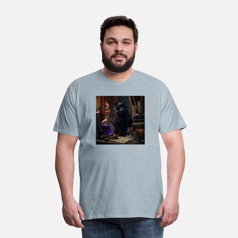 Black cat sitting on table spell on a potion