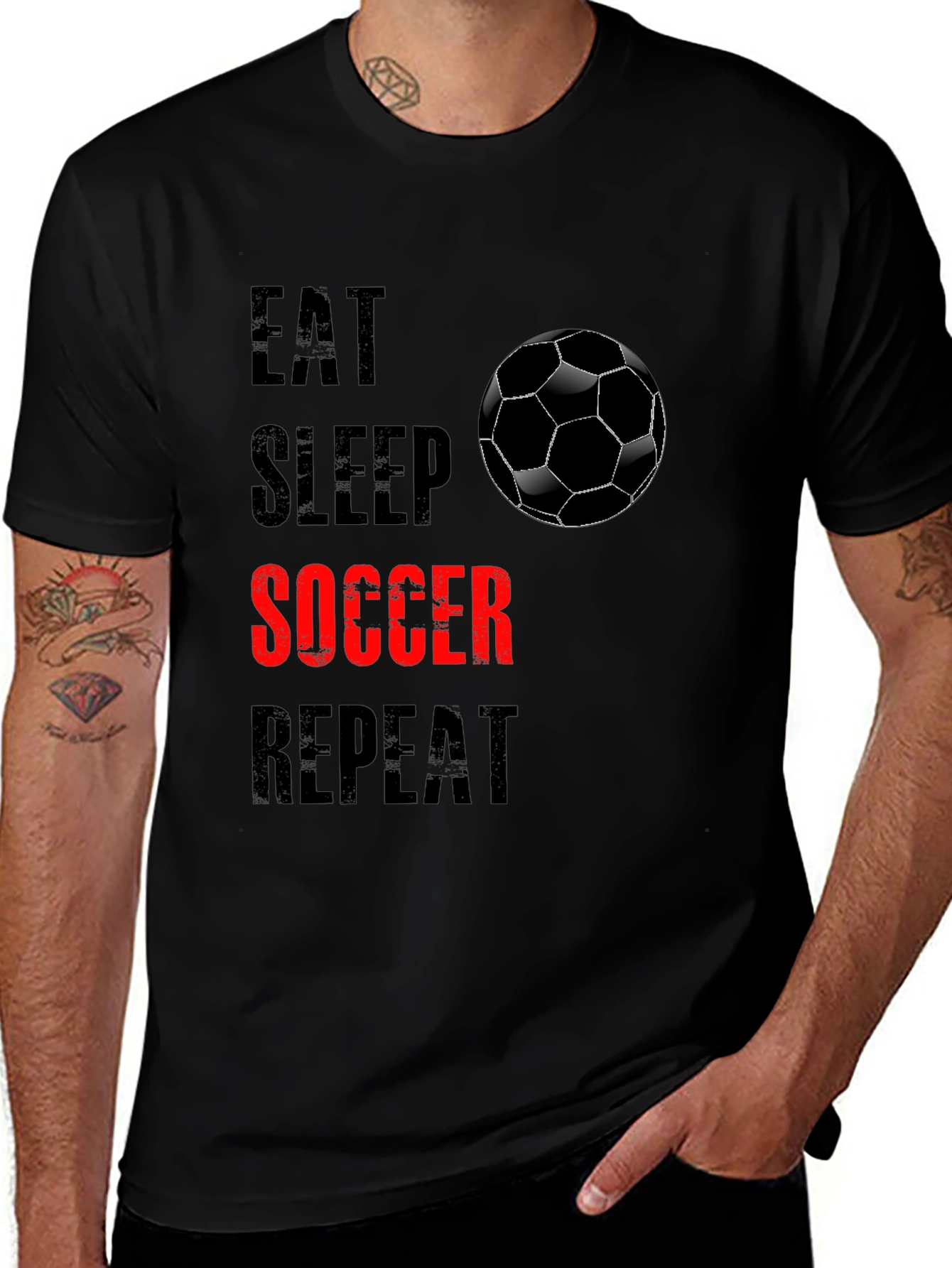 Eat Sleep Soccer Repeat Black Graphic Tee