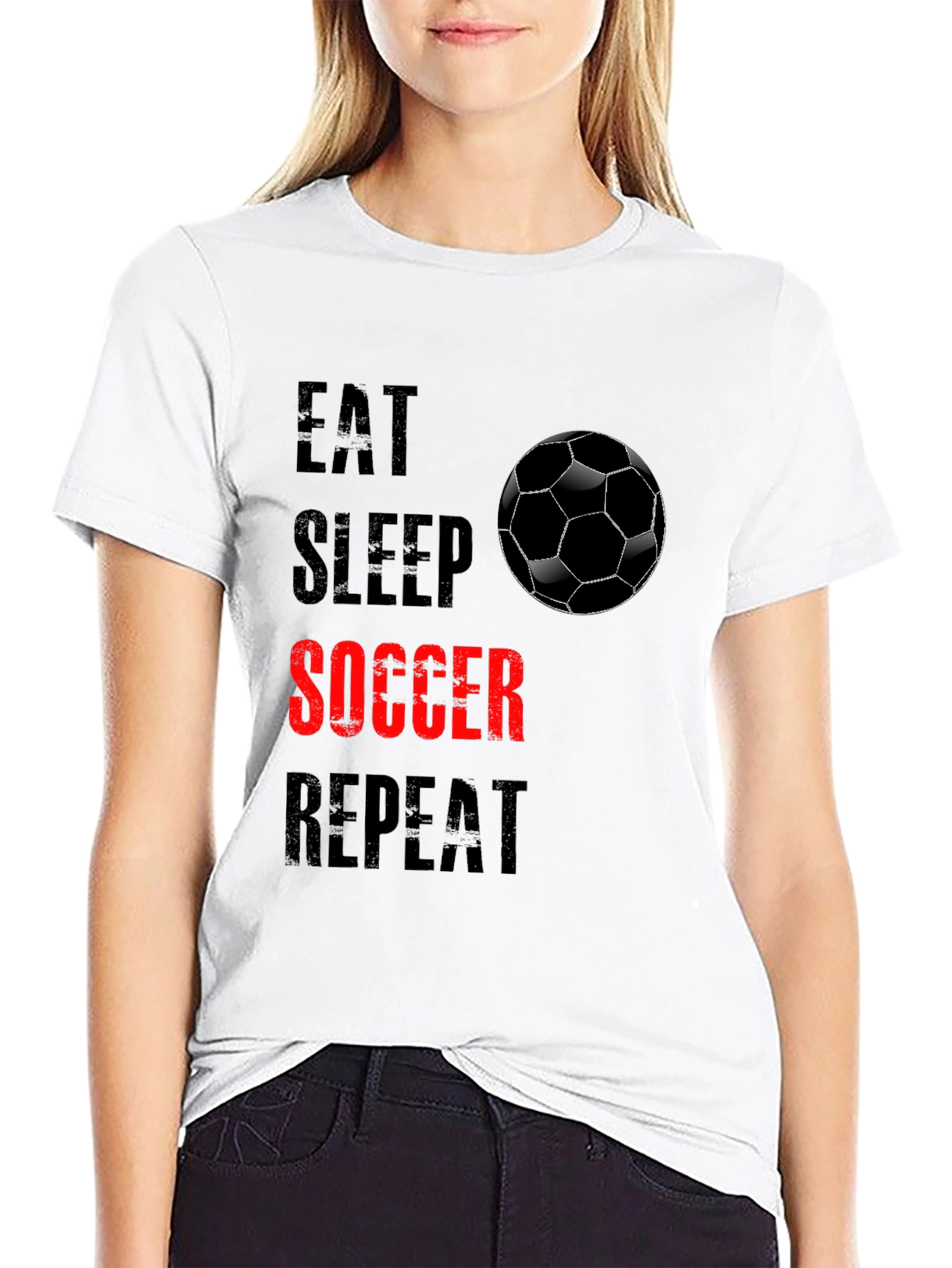 Eat Sleep Soccer Repeat Black Graphic Tee