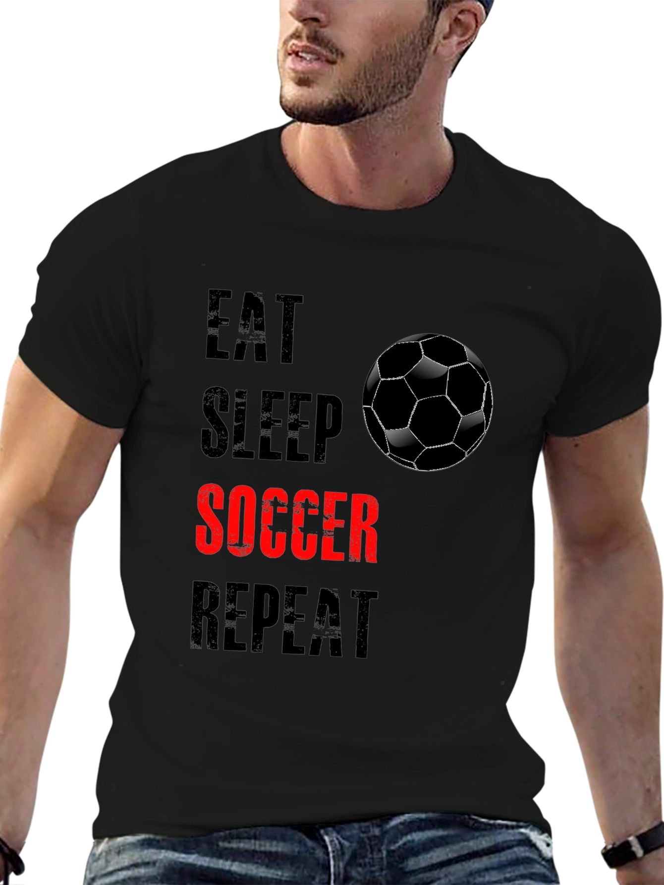 Eat Sleep Soccer Repeat Black Graphic Tee