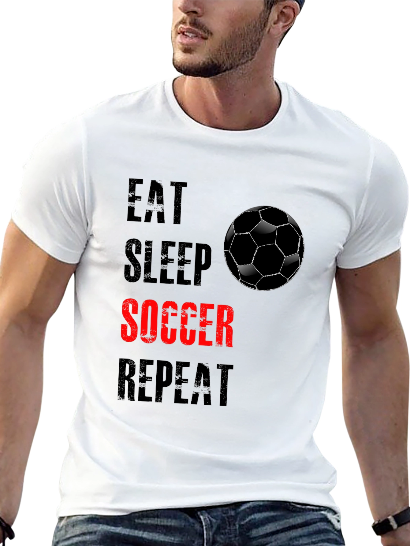 Eat Sleep Soccer Repeat Black Graphic Tee