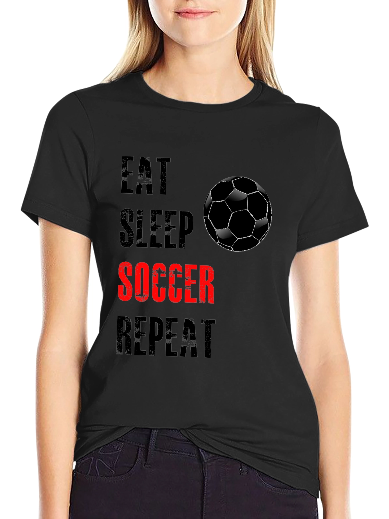 Eat Sleep Soccer Repeat Black Graphic Tee