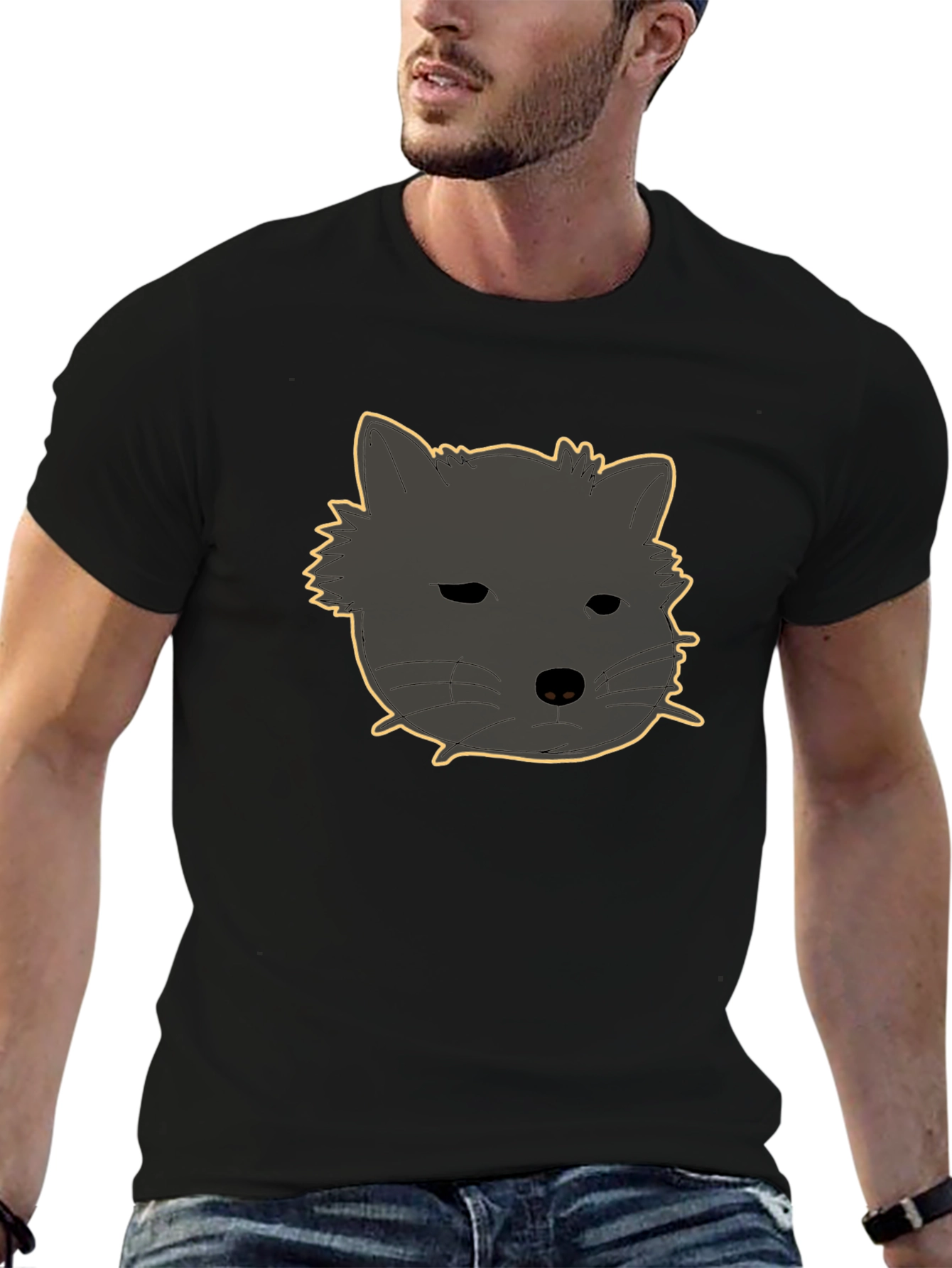 Black T-Shirt with Cute Animal Graphic