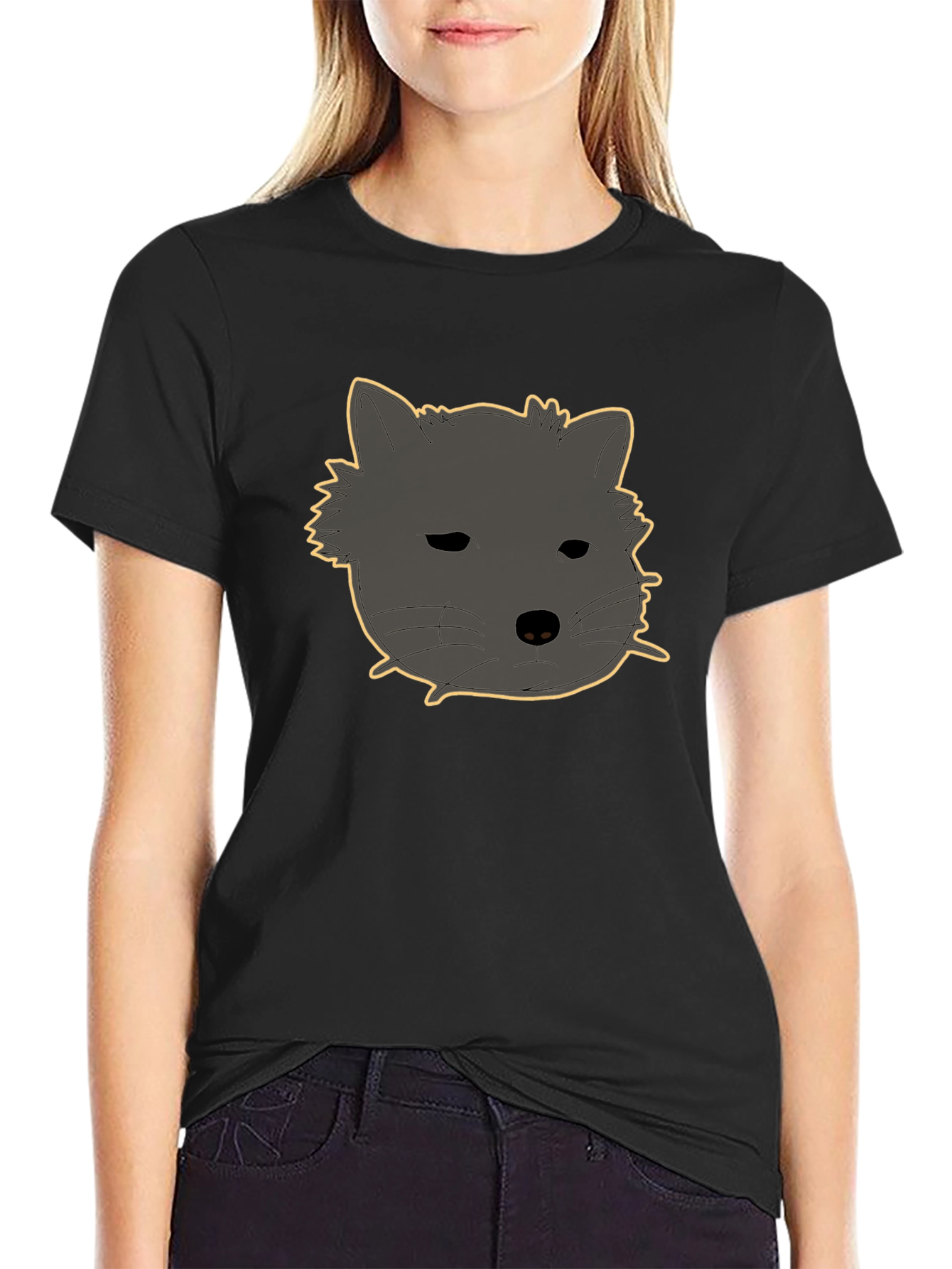 Black T-Shirt with Cute Animal Graphic