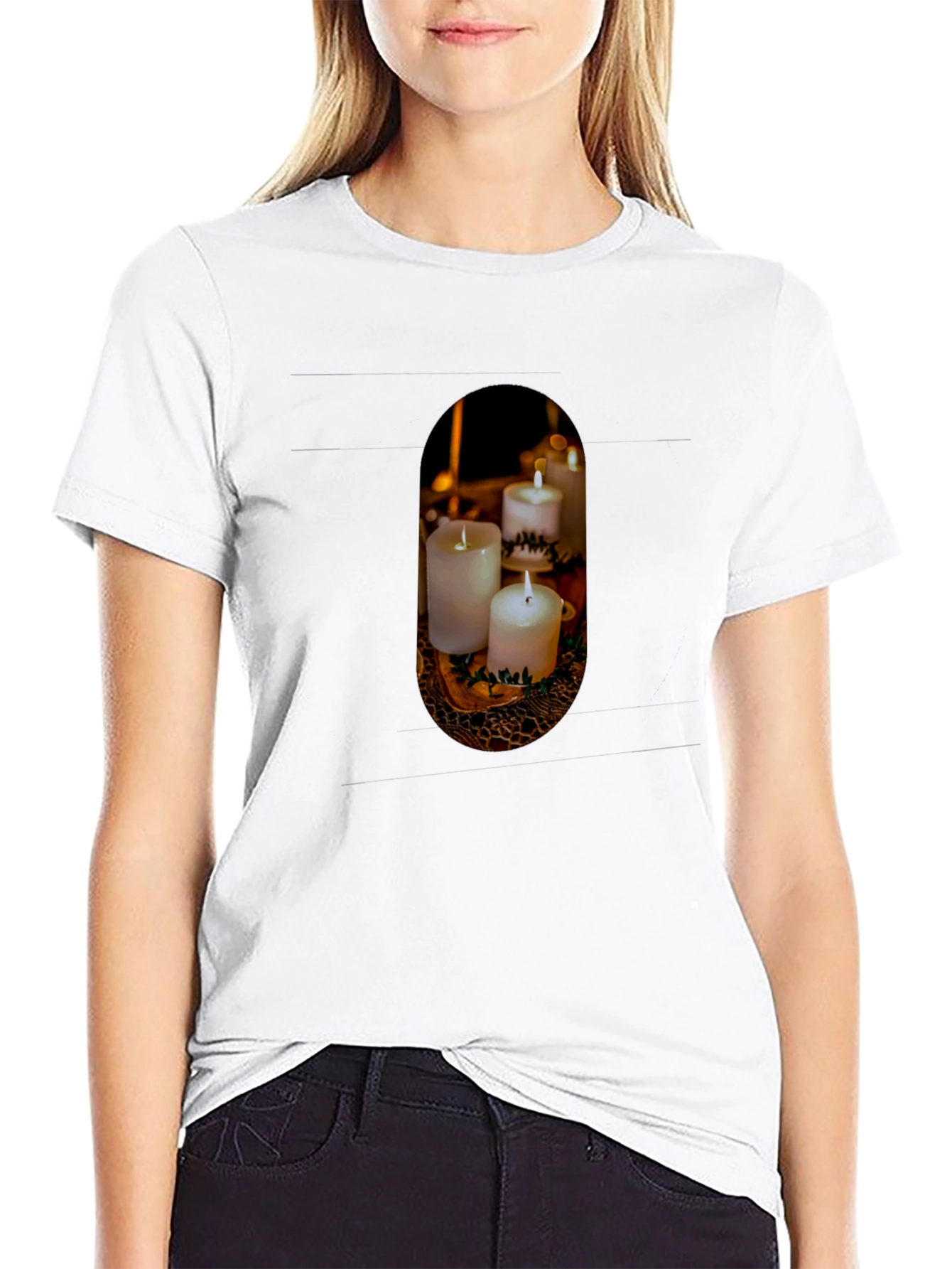 Candle Print Crew Neck T-Shirt