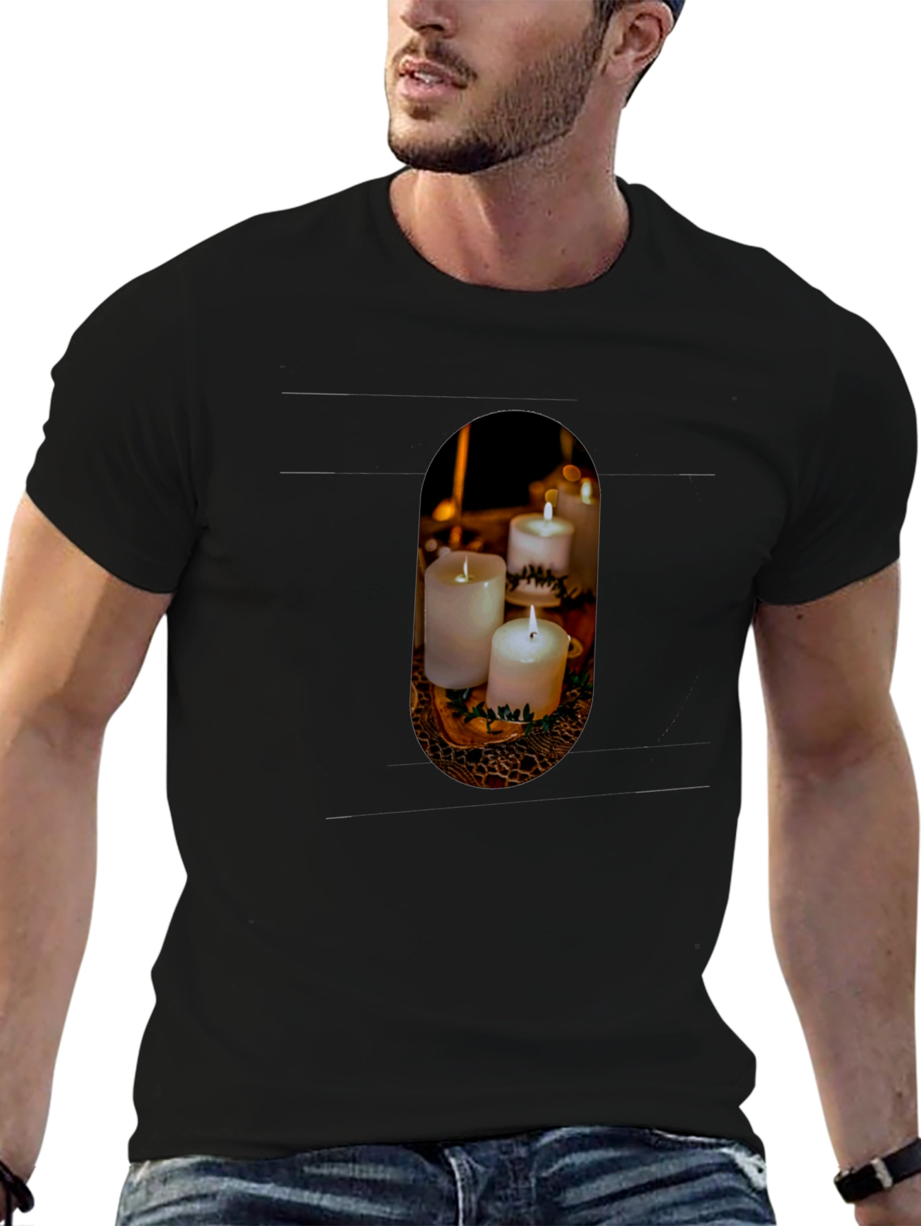 Candle Print Crew Neck T-Shirt