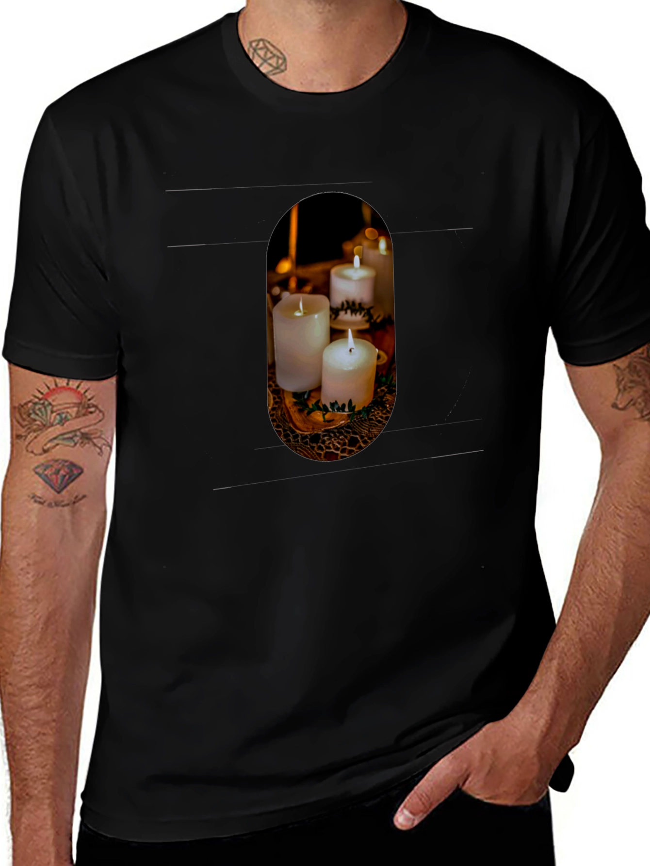Candle Print Crew Neck T-Shirt
