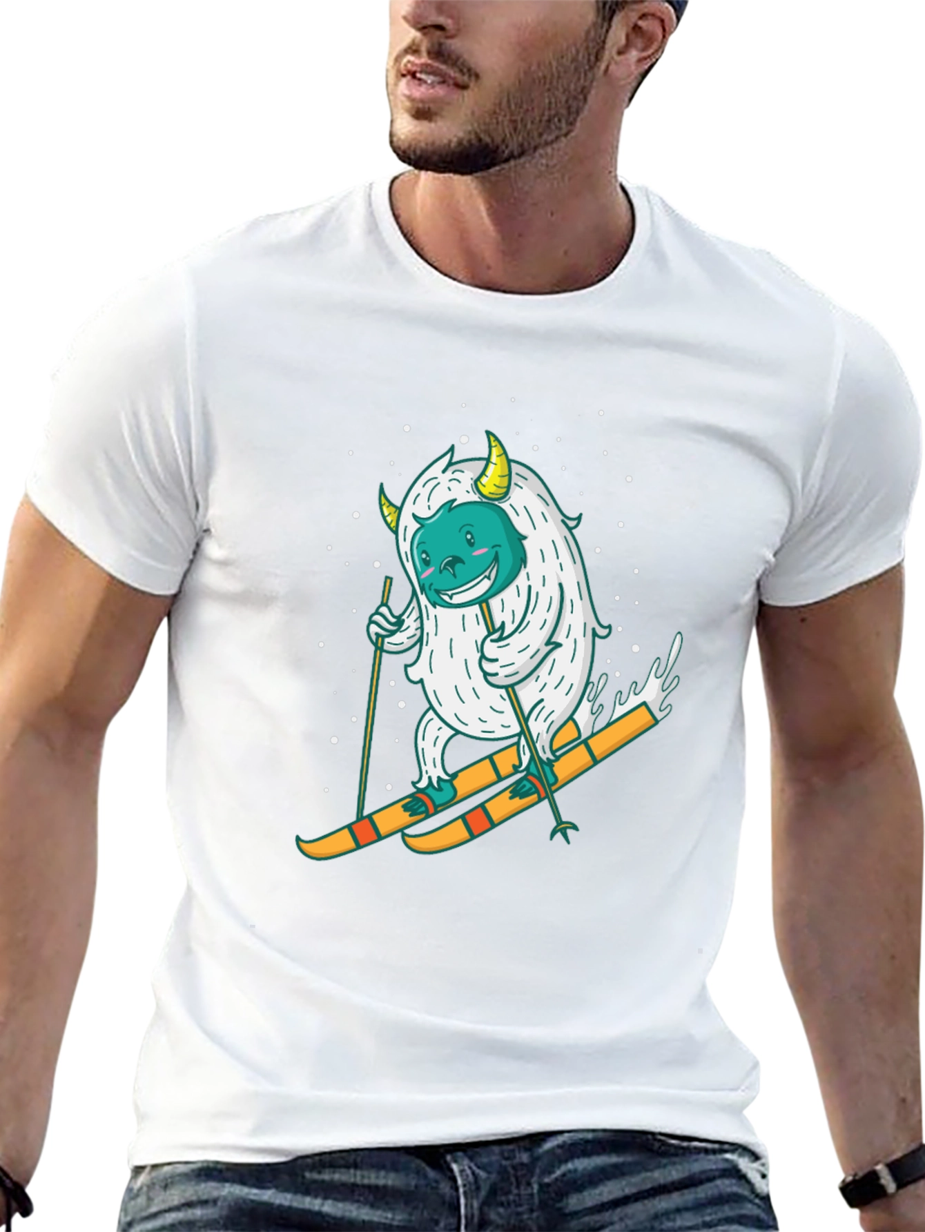 Skiing Yeti Graphic Tee - Black Cotton T-Shirt