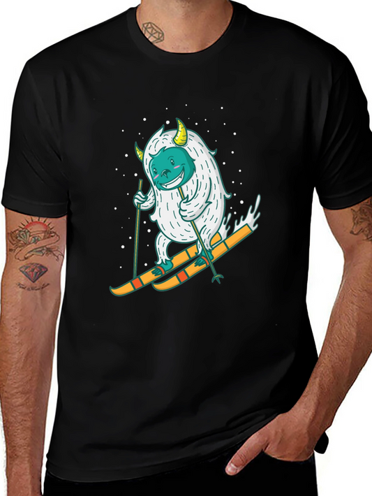 Skiing Yeti Graphic Tee - Black Cotton T-Shirt