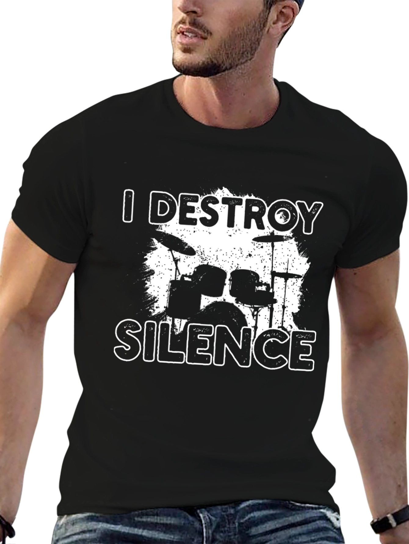 I Destroy Silence Drum Set Black T-Shirt