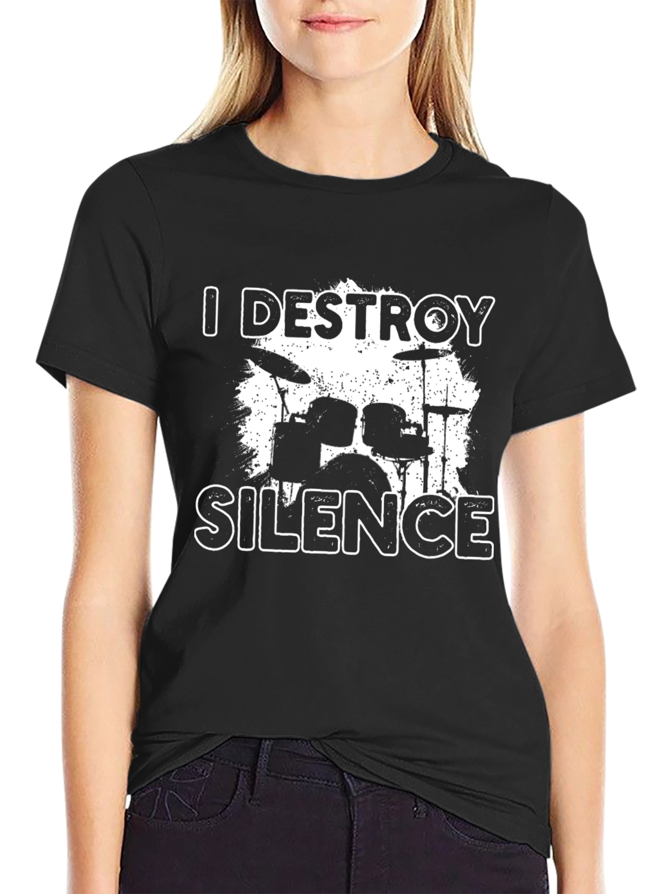 I Destroy Silence Drum Set Black T-Shirt