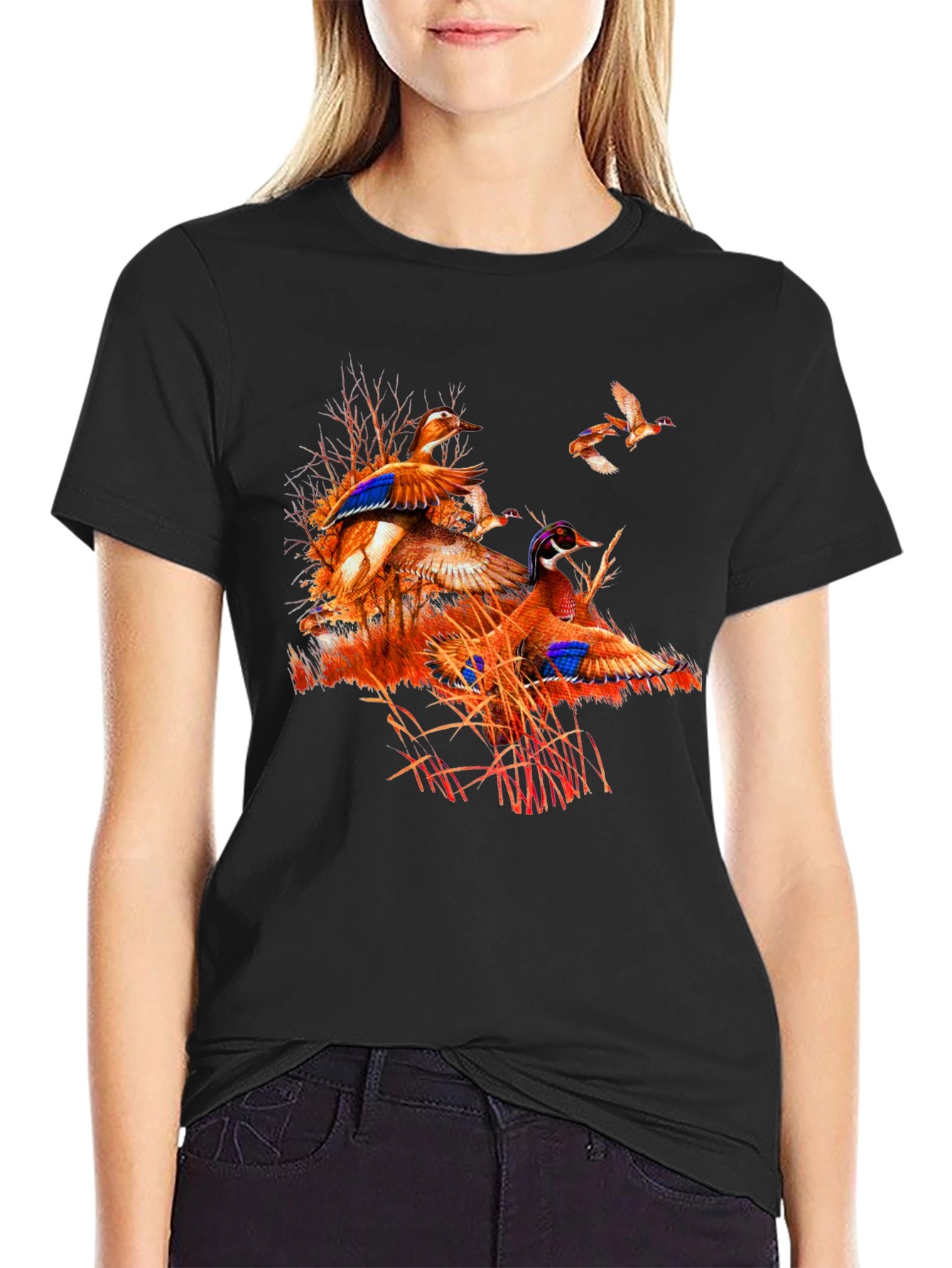 Duck Hunting Graphic Tee - Black Cotton Blend Shirt