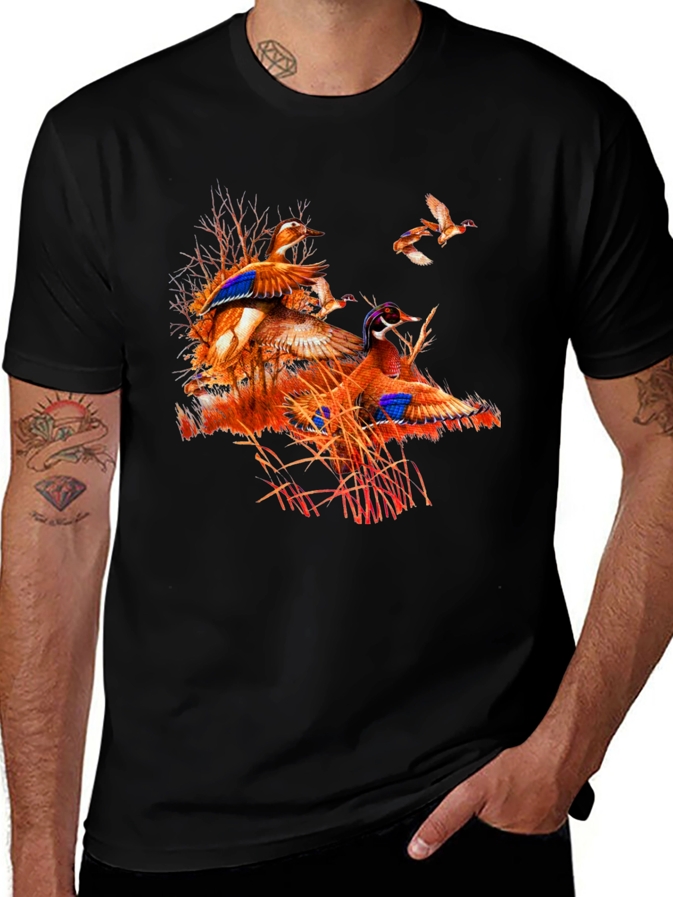 Duck Hunting Graphic Tee - Black Cotton Blend Shirt
