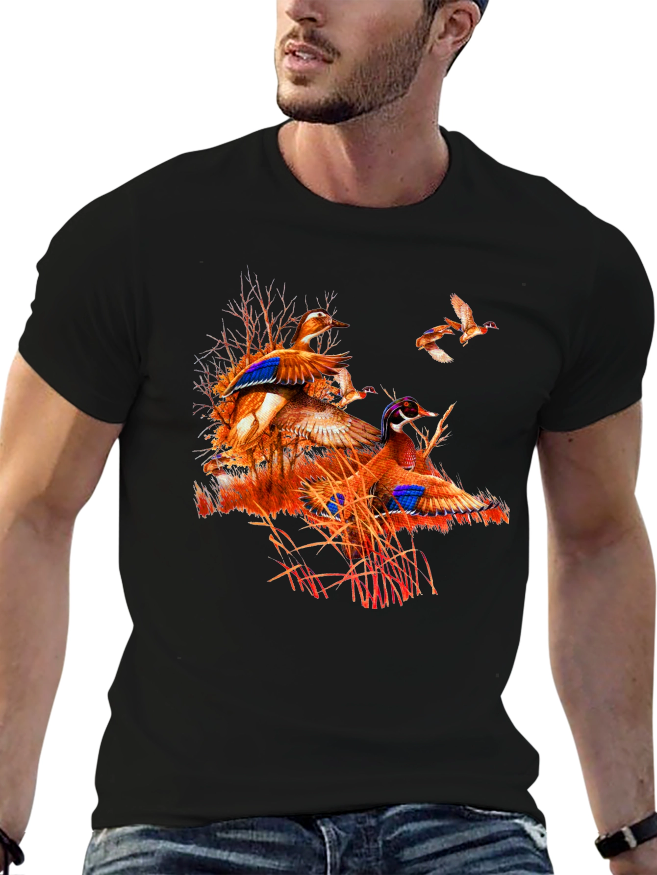 Duck Hunting Graphic Tee - Black Cotton Blend Shirt