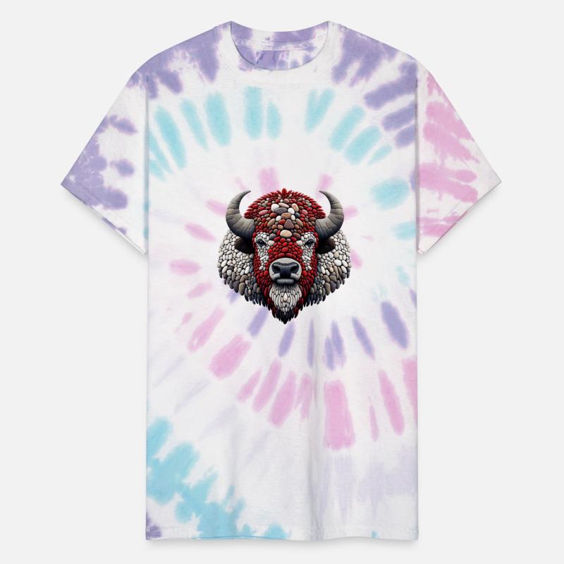 Crimson Crown Bison Pebble Art Majesty