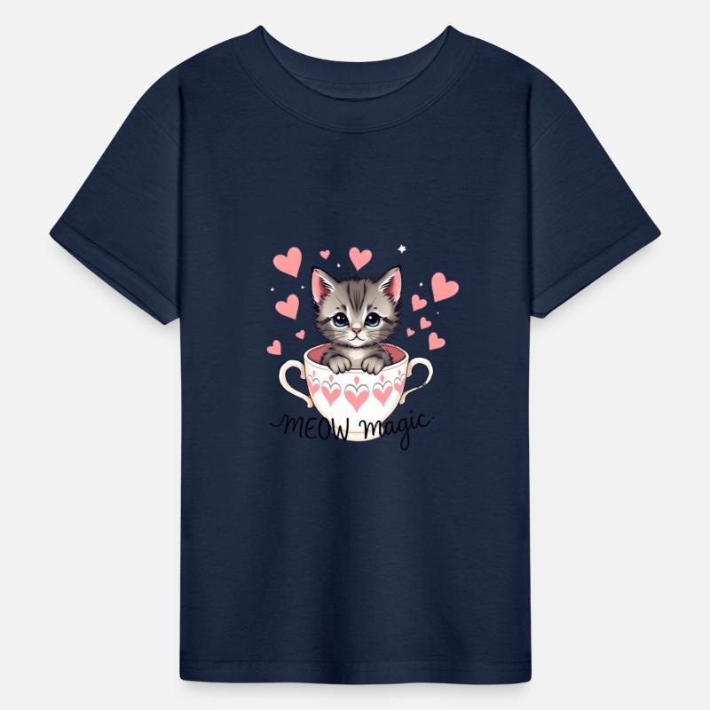 Cute kitten popping out of a teacup with hearts