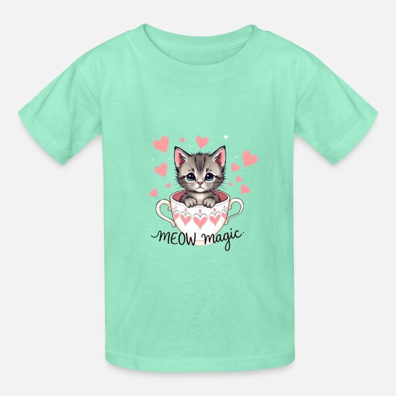 Cute kitten popping out of a teacup with hearts