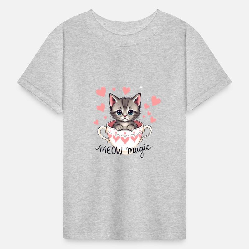 Cute kitten popping out of a teacup with hearts