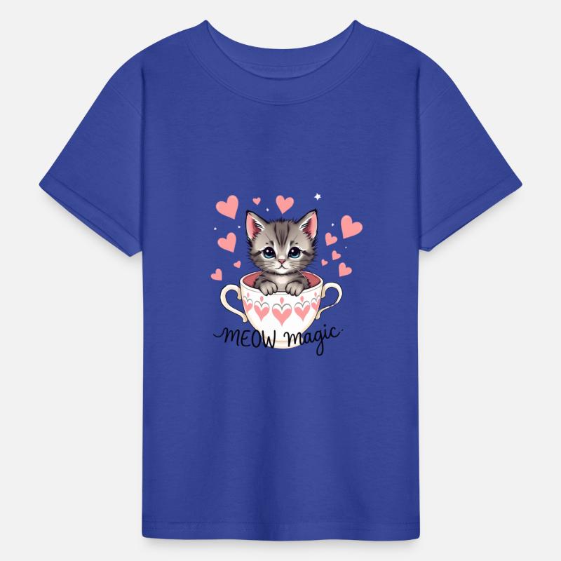 Cute kitten popping out of a teacup with hearts