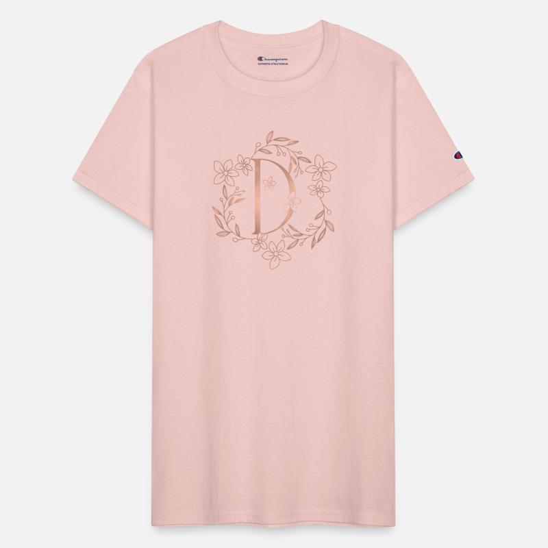 Cute Rose Gold Floral Monogram D